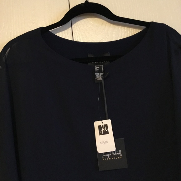 Joseph Ribcoff Embellished Navy Sheath With Asymmetrical Chiffon Overlay Size 10 - Picture 4 of 4